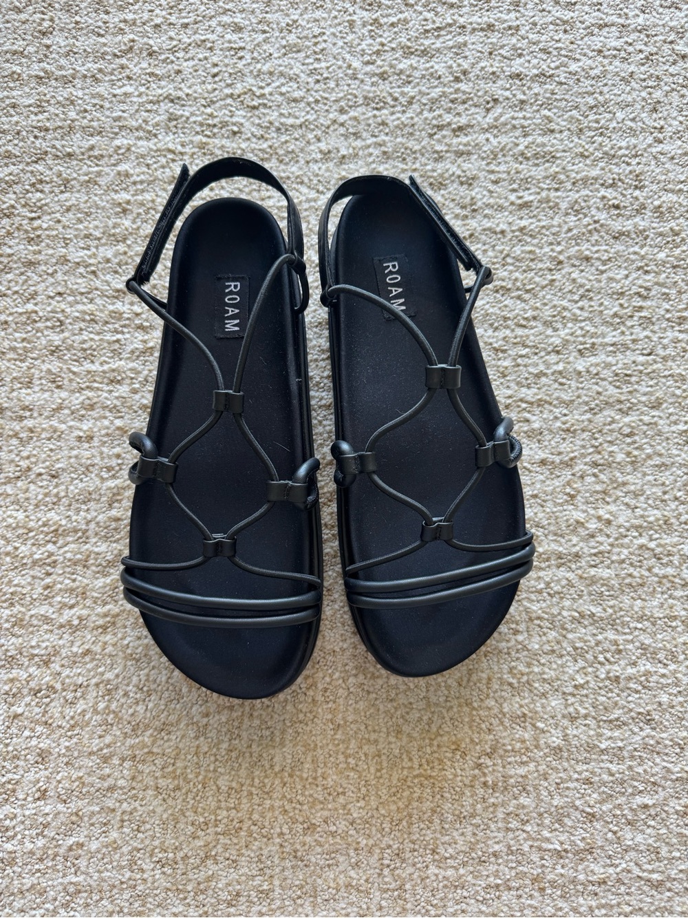 ROAM Black Strappy T-Grid Slingback Sandals